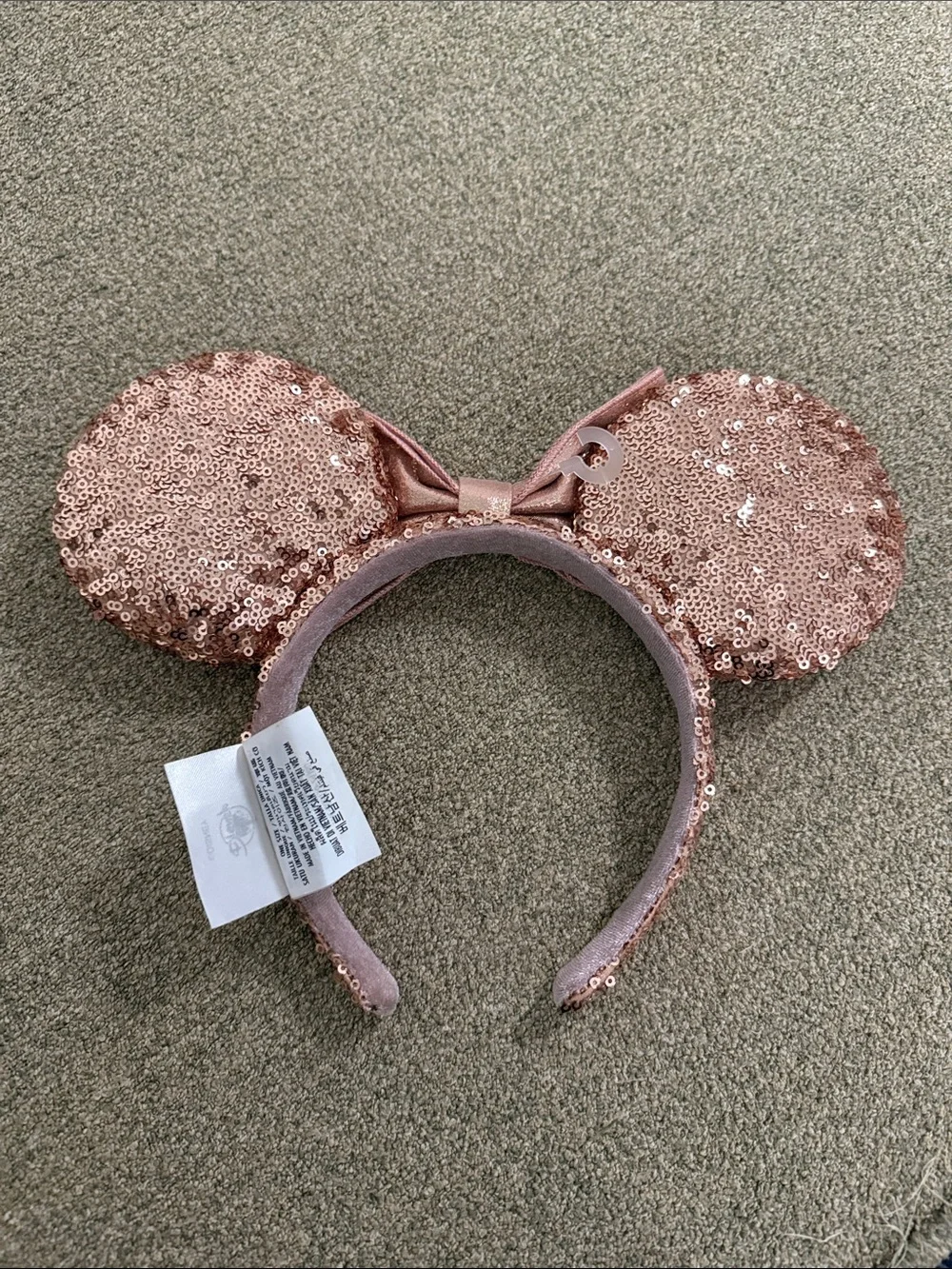 Disney Rose Gold Sequin Minnie Headband with Metallic Bow